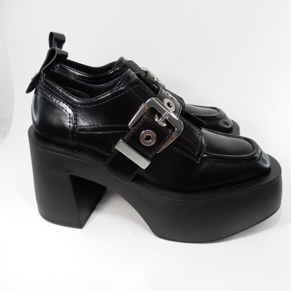 LARROUDE Stewart Platform Oxford Heels Size 8 Black Leather Chunky NEW $375 - Picture 9 of 16